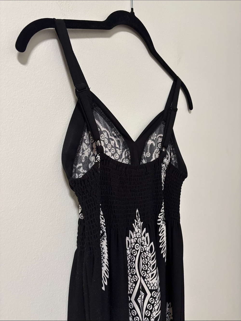 Point Zero (S) Black Midi Dress White Paisley Print White Smocking Sundress - Picture 5 of 14